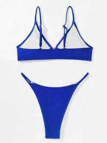 SHEIN Swim Conjunto De Bikini De Mujer Con Conexión De Anillos Circulares - azul real - Ver 2