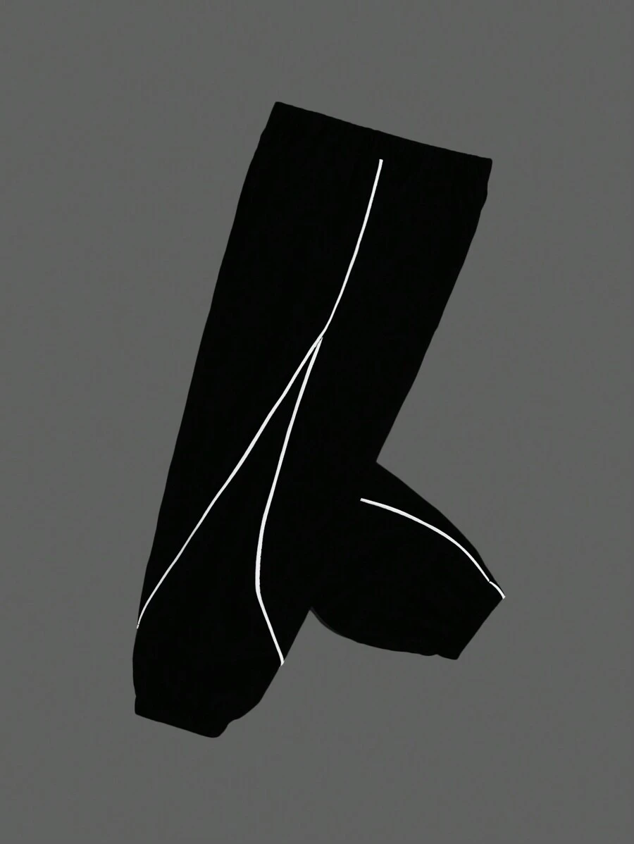 SHEIN Chàng trai trẻ Tương phản Màu sắc Thể thao Quần thể thao Với Cán Hem Và Cổ tay áo - màu đen - Xem 1