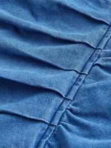 SHEIN MOD 女式牛仔裙與褶皺襯裙和細肩帶 - 中等水洗藍 - 查看 4