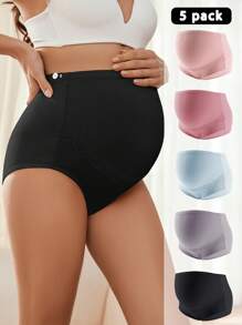 SHEIN Panty di colore solido Maternità a vita alta con bordo in pizzo - Set di 5 Lingerie per la madre