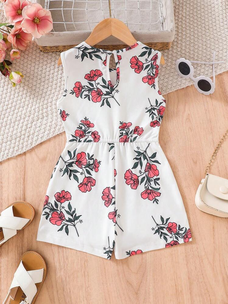 SHEIN Ranita Sin Mangas Con Estampado Floral Para Niña Joven. - Blanco - Añade 2