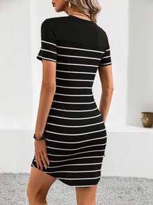 SHEIN LUNE 女士条纹拼布紧身连衣裙