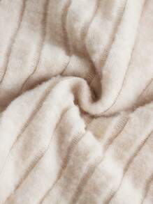 SHEIN Teenage Girl's Knitted Fleece Pullover With Rhinestone Decor And Square Neckline-long Sleeves - Beige - View 4