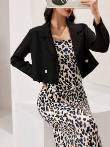 Seusyu Women's Leopard Print Dress And Short Jacket Two Piece Set Fall Cloth For Women - Black - View 1