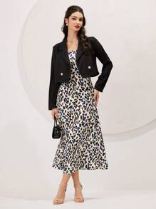 Seusyu Women's Leopard Print Dress And Short Jacket Two Piece Set Fall Cloth For Women - Black - View 5