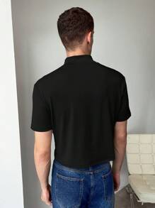 Manfinity Fever City Áo thun nam tay ngắn cổ đứng màu trơn, mùa thu - màu đen - Xem 2