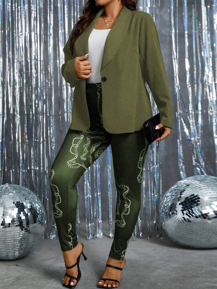 Plus Size Women's Single-Breasted Suit Set