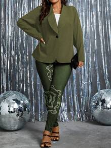 EMERY ROSE Ensemble De Costume À Bouton Unique Pour Femmes De Grande Taille - Militaire verte - Voir 5