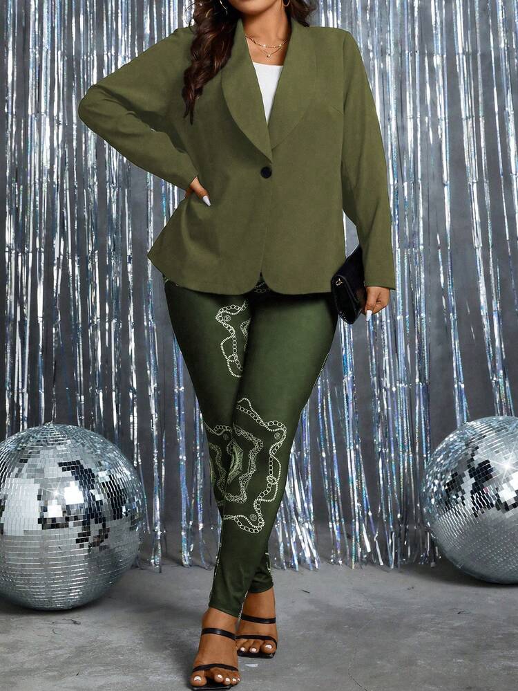 Plus Size Women's Single-Breasted Suit Set