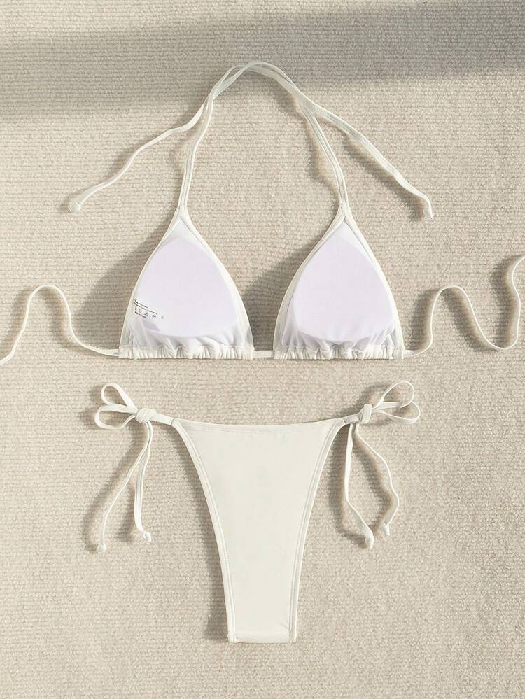 Women's Bikini Set With 3d Flower Decoration, Knot & Cutout Side Detail, String Bikini Set Bathing Suit Beach Outfit Summer Vacation