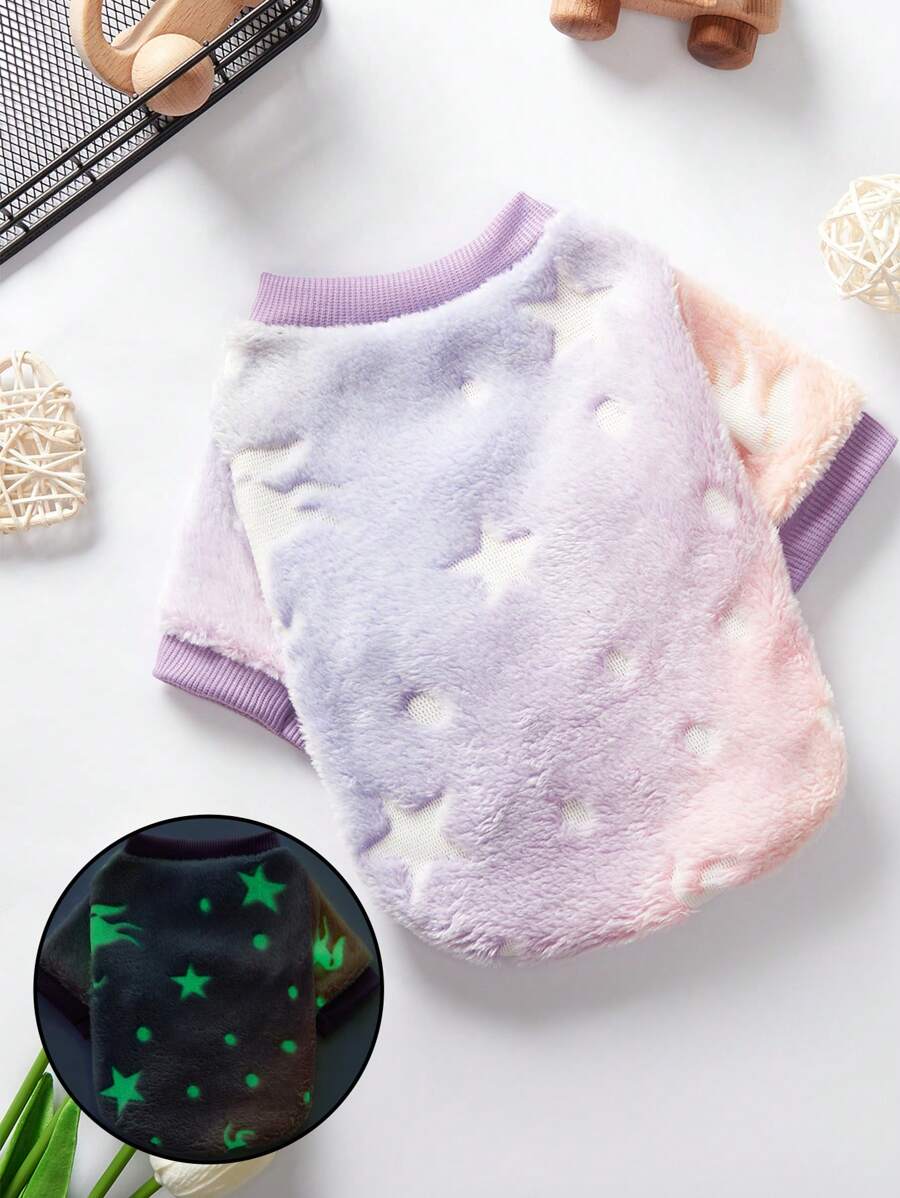 PETSIN (With Night Light) Starry Gradient Color Print Flannel Pet Clothes, Without Hat, Purple, 1 Piece - Multicolor - View 1