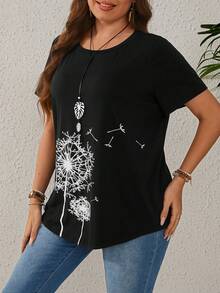 EMERY ROSE Kích thước lớn Của phụ nữ Bồ công anh In Ngắn tay Áo thun - màu đen - Xem 4