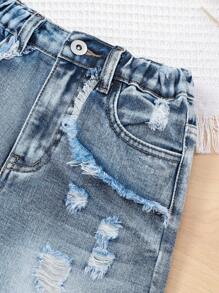 Tween Girls' Distressed A-Line Denim Shorts - Dark Wash - View 4