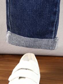 Baby Girl's Sandblasted Floral Print Denim Overalls - Dark Wash - View 4