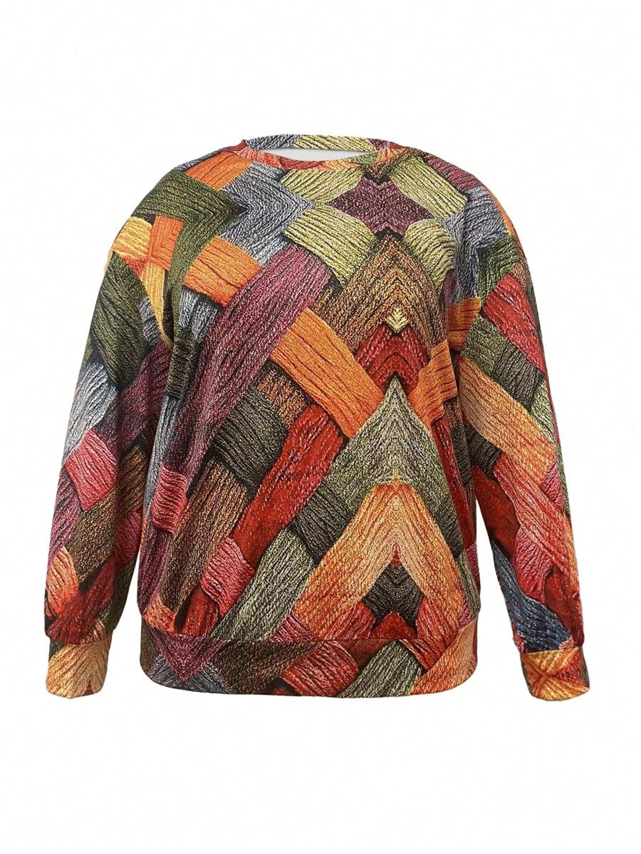 SHEIN LUNE Kích thước lớn Của phụ nữ 3D In Vòng cổ Áo nỉ - Nhiều màu - Xem 1
