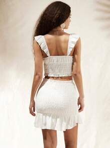 Forever 21 Women's Shirred Crop Top & Ruffled Hem Skirt Set - Putih - View 2