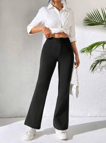 SHEIN PETITE Của phụ nữ Màu thuần Quần loe - màu đen - Xem 4