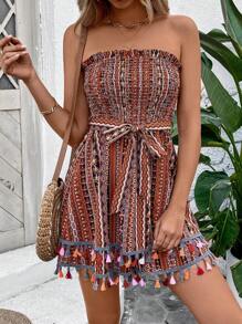 Breezaya Print Halter Neck Romper With Tassel Hem - Multicolor - View 6