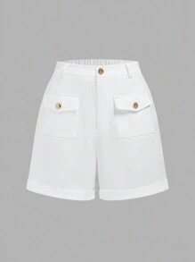 SHEIN Clasi Bermudas De Mujer Con Bolsillos Cargo - Blanco - Ver 3