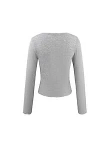 分開按鈕設計感十足的t恤 - 灰色 - 查看 2