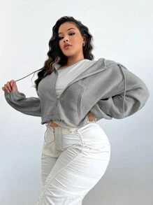 SHEIN SXY Sudadera con cremallera y bolsillo tipo canguro para tallas grandes - Gris Oscuro - Ver 1