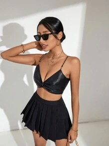 Aveloria Affinna 純色扭結鏈條肩帶背心上衣