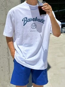 DAZY Camiseta de verano oversize para hombres con diseño de estampado de letras, camisetas gráficas