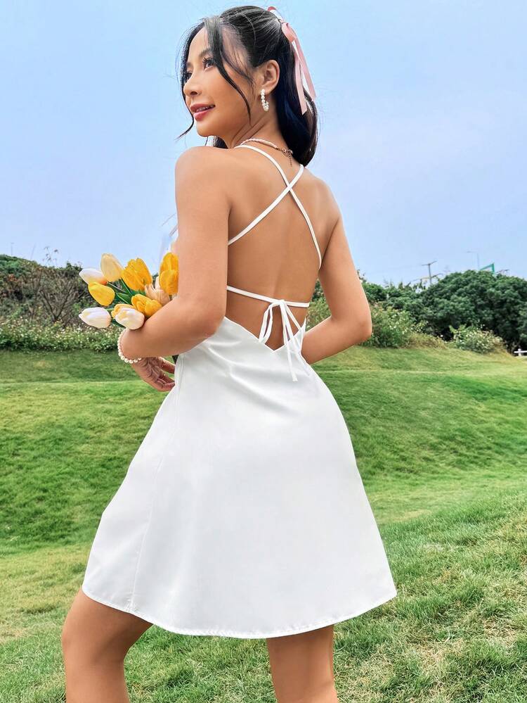 White Open Back Spaghetti Strap Dress