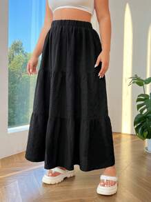 SHEIN EZwear 黑色編織長裙，寬鬆擺型 - 黑色 - 查看 6