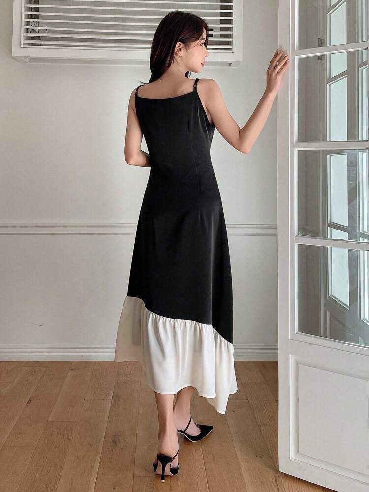 Women's Color Blocking Asymmetrical Hemline Dress Sundress,Casual Women Dresses
