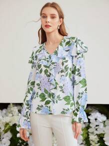 MOTF PREMIUM SILK LIGHTWEIGHT RUFFLE TRIM BLOUSE - Multicolor - View 10