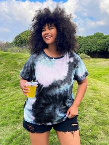 SHEIN EZwear Xa ten Nhuộm buộc Không lưng Vòng cổ Ngắn tay Áo thun - Nhiều màu - Xem 4