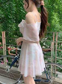 DAZY 女式褶皱设计细肩带连衣裙太阳裙，休闲女式连衣裙 - 粉色 - 查看 8