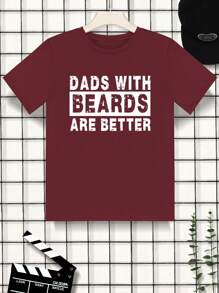 Men's" Dad With A Beard Is Better"Casual Printed T-Shirt - Burgundy - View 6