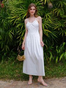 Twist Double Strap Tank Dress With Gathered Waistline