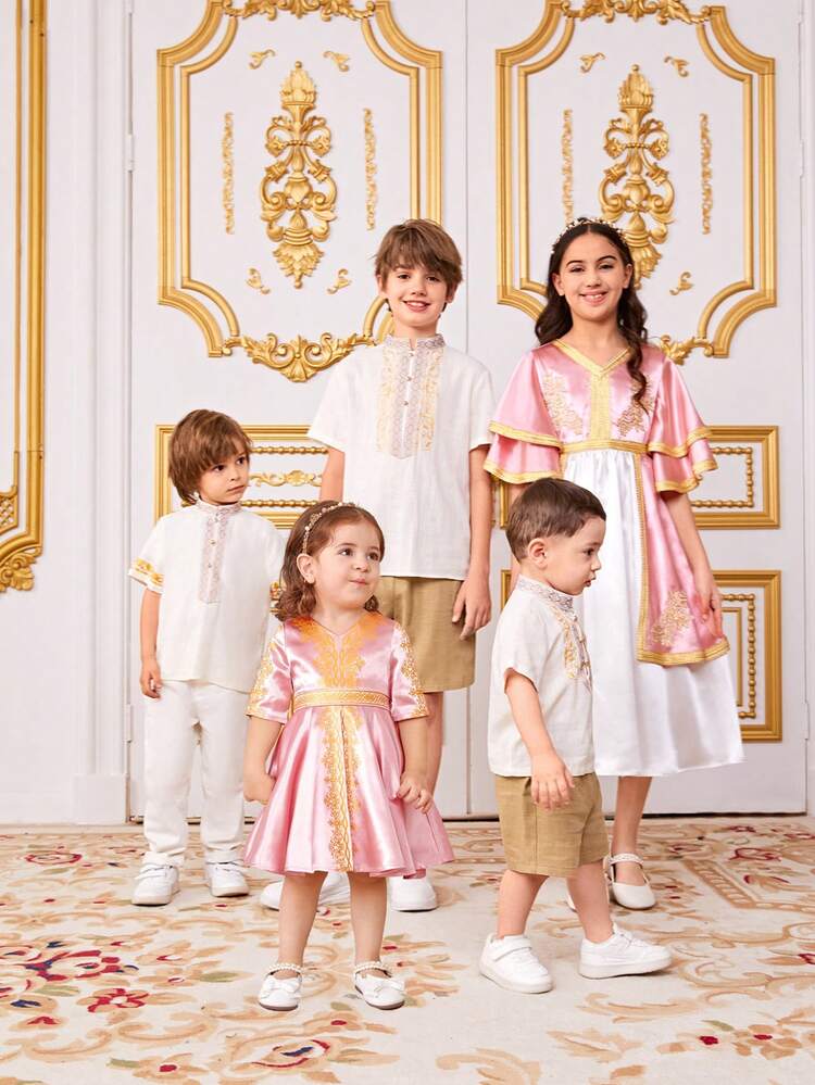 Baby Girl Gorgeous Satin Printed Short Sleeve Dress