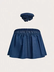 GENKIRA Strapless Denim Top - Dark Wash - View 2