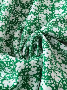 SHEIN LUNE 大码碎花纽扣前开襟连衣裙女装 - 綠色 - 查看 3