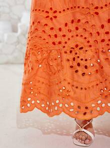 GENKIRA Embroidered Ladies' Long Skirt - Orange - View 6
