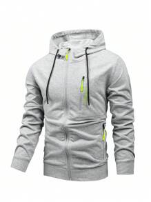 Manfinity Sport Corelite Chaqueta deportiva con capucha para hombres con cordones y cremallera en la parte delantera, tops de entrenamiento - Gris Claro - Ver 1