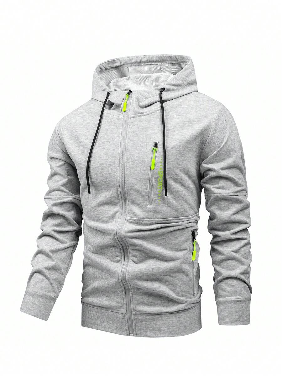 Manfinity Sport Corelite Chaqueta deportiva con capucha para hombres con cordones y cremallera en la parte delantera, tops de entrenamiento - Gris Claro - Ver 1