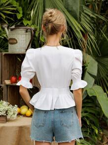 SHEIN Frenchy Women's Solid Color Short Sleeve Cinching Waist Shirt
