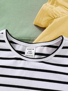 SHEIN Leap Crew Baby Girl Casual And Versatile Solid/Stripe Ruffle Top 3pcs Outfit Set - Yellow - View 8