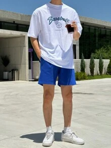 DAZY Camiseta de verano oversize para hombres con diseño de estampado de letras, camisetas gráficas