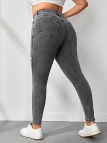 Plus Size Women's Distressed Denim Jeans - Light Grey - View 2