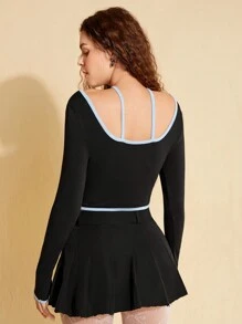 Forever 21 天使印花對比邊飾系頸女t恤 - 黑色 - 查看 2