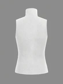 SHEIN Essnce 休閒簡約高領修身背心，夏季時尚的完美選擇 - 白色 - 查看 2