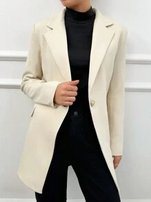 EURMUSE Của phụ nữ Màu thuần Cổ áo tây Áo vest Áo khoác - Hồng - Xem 1