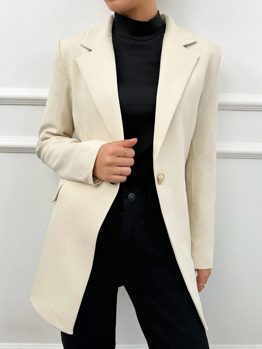 EURMUSE Của phụ nữ Màu thuần Cổ áo tây Áo vest Áo khoác - Hồng - Xem 1
