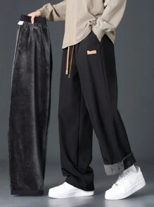 Men's Casual Thick Straight-Leg Pants, Fashionable For Autumn/Winter - Black - View 1